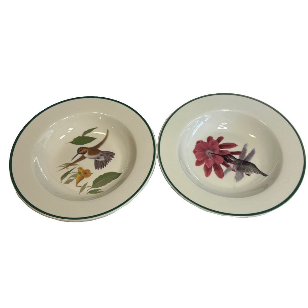2- National Wildlife Federation Hummingbird Series Rim Soup Bowls 8.5 In